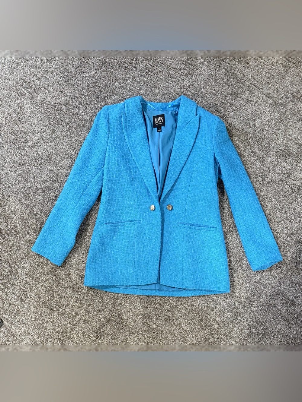River Island Bright Turquoise Textured Blazer with Gold Buttons